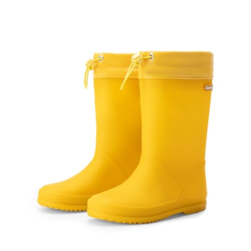 DREAM PAIRS Kinder Regenstiefel Gummistiefel Verstellbarer Kordelzug Verhindert das Eindringen von Wasser Rutschfest leicht verschleißfest Jungen und Mädchen Stiefel,Size 36,Gelb,SDRB2401K von DREAM PAIRS