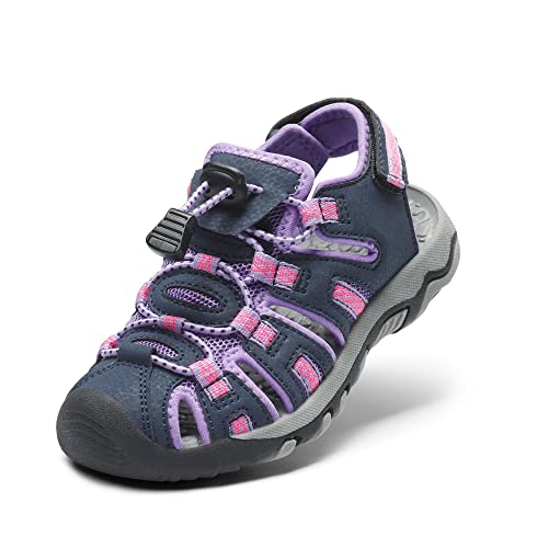 DREAM PAIRS Kinder Sandalen Jungen Mädchen Outdoor Sommer Sport Sandalen Klettverschluss Sommer Schuhe LIGHT GRAU/LILA-E 28 (EUR) 160912-K-E von DREAM PAIRS