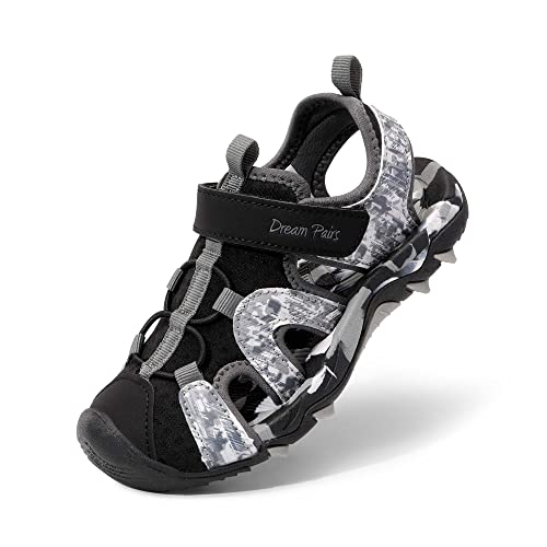 DREAM PAIRS Kinder Sandalen Jungen Mädchen Outdoor Sommer Sport Sandalen Klettverschluss Sommer Schuhe SCHWARZ/GRAU 32 (EUR) SDAS2305K-E von DREAM PAIRS