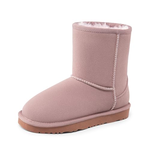 DREAM PAIRS Kinder-Schneestiefel und Winterschuhe Klassische Wildleder Snow Boots FuzzyClassic Kinder-Halbstiefel,Size 33.5,Alles Rosa,Shorty-K von DREAM PAIRS
