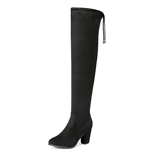 DREAM PAIRS Klassische Overknee-Stiefel für Damen mit spitzer Zehenpartie, hohem Blockabsatz, seitlichem Reißverschluss und Schnürung hinten.,Size 36.5,Schwarz,HIGHLEG von DREAM PAIRS