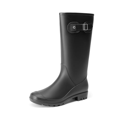 DREAM PAIRS Kniehohe Damen Regenstiefel mit seitlicher Schnalle Gummistiefel damen,Size 39,Schwarz,DWEMRB2503 von DREAM PAIRS