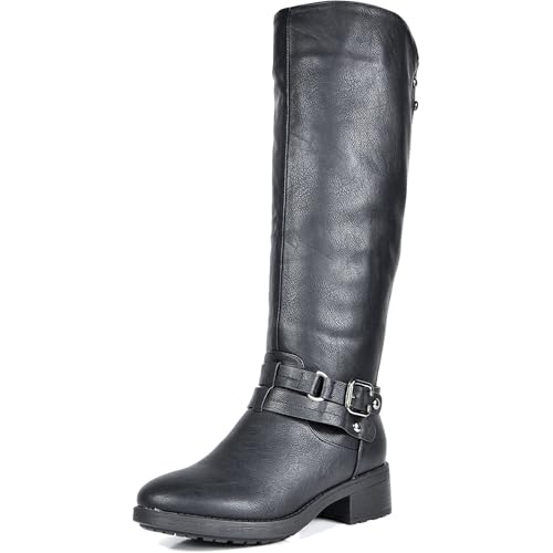 DREAM PAIRS Kniehohe Damenstiefel, bequemer, klobiger Blockabsatz, spitzer Zehenbereich, seitlicher Reißverschluss, Wildleder-Slouch-Reitstiefel SCHWARZ UNCLE Taille 40.5 von DREAM PAIRS
