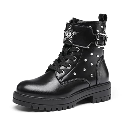 DREAM PAIRS Mädchen Junge Mode Winterstiefel fashion Schnürstiefel Kinder Mittlere Schuhe Warm mit Futter SCHWARZ/PU SDBO2231K-E Größe 35 (EUR) von DREAM PAIRS