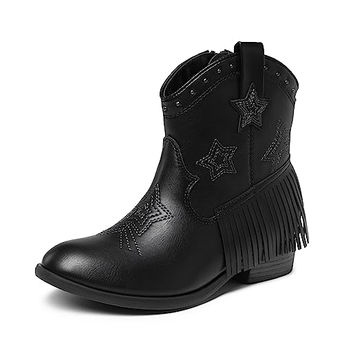 DREAM PAIRS Mädchen Jungen Stiefel Mode Cowboystiefel Westernstiefel Fashion Herbststiefel Kinder Mittlere Schuhe Warm mit Futter,Size 28.5,Schwarz,SDBO2302K von DREAM PAIRS