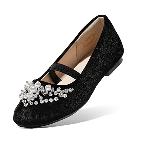 DREAM PAIRS Mädchen Mary Jane Ballerina Flache Schuhe Elegante Prinzessin Schuhe, Partys Hochzeiten für Kleinkind, Kinder, Schwarzes Veloursleder 28 AURORA-03 von DREAM PAIRS