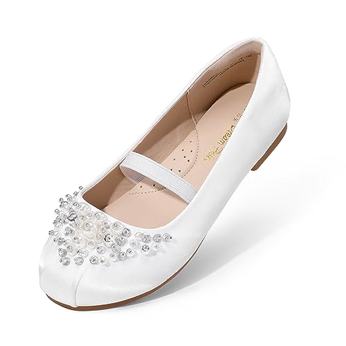 DREAM PAIRS Mädchen Mary Jane Ballerina Flache Schuhe Elegante Prinzessin Schuhe, Partys Hochzeiten für Kleinkind, Kinder, Weiss 30 AURORA-03 von DREAM PAIRS