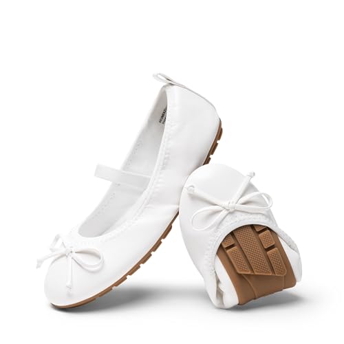 DREAM PAIRS Mädchen Ballerinas Weiße Kommunionsschuhe Festliche Prinzessinnen Flache Schuhe Mary Jane Schuhe Mit Schleife Leichtes Anziehen Faltbar Waschbar,Size 28.5,Weiss,KKUMFA2502 von DREAM PAIRS