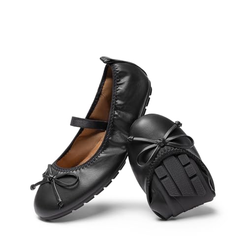 DREAM PAIRS Mädchen Ballerinas Weiße Kommunionsschuhe Festliche Prinzessinnen Flache Schuhe Mary Jane Schuhe Mit Schleife Leichtes Anziehen Faltbar Waschbar,Size 30,Schwarz,KKUMFA2502 von DREAM PAIRS