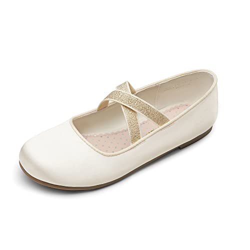 DREAM PAIRS Mädchen Flats Mary Jane Schnürschuhe Ballettschuhe Prinzessinnenschuhe Bequeme Flats Alltag Party Hochzeit Elfenbein Satin 37.5 Angie-2 von DREAM PAIRS