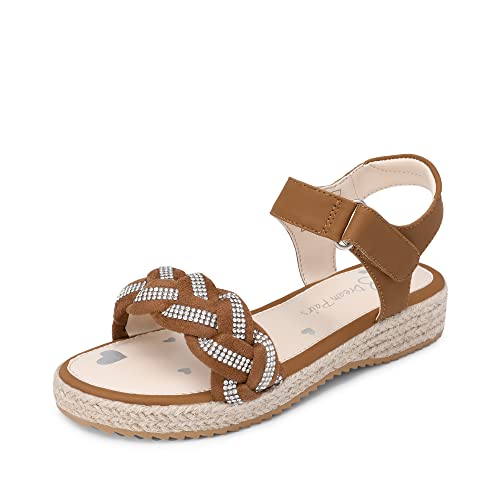 DREAM PAIRS Mädchen Keilsandalen Kindersandalen Sommer Schmetterling mit Verstellbarer Knöchel und Strassverzierter geflochtener Riemen BRAUN 28 (EUR) SDSD2303K-E von DREAM PAIRS