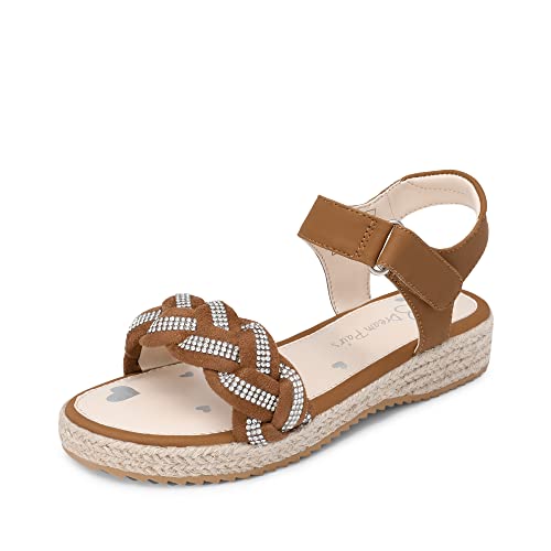 DREAM PAIRS Mädchen Keilsandalen Kindersandalen Sommer Scthmetterling mit Verstellbarer Knöchel und Strassverzierter geflochtener Riemen,Size 30,Braun,SDSD2303K-E von DREAM PAIRS