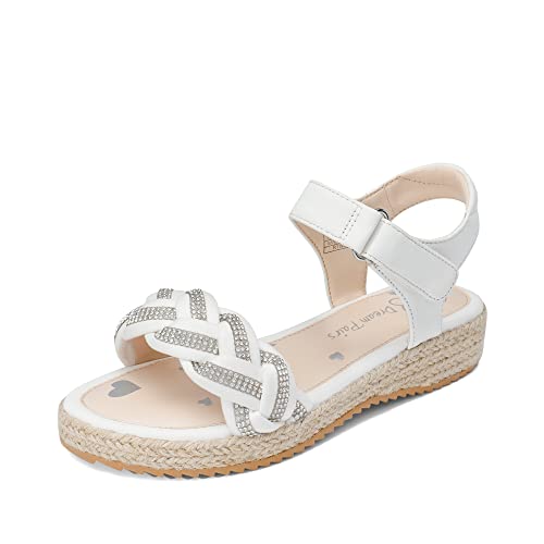 DREAM PAIRS Mädchen Keilsandalen Kindersandalen Sommer Scthmetterling mit Verstellbarer Knöchel und Strassverzierter geflochtener Riemen,Size 35,Weiss,SDSD2303K-E von DREAM PAIRS