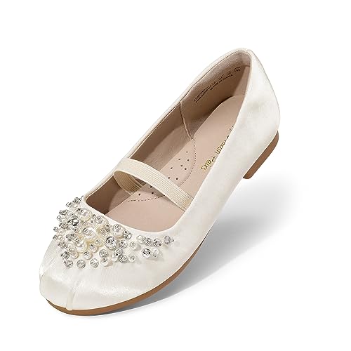 DREAM PAIRS Mädchen Mary Jane Ballerina Flache Schuhe Elegante Prinzessin Schuhe, Partys Hochzeiten für Kleinkind, Kinder, Elfenbein 25 AURORA-03 von DREAM PAIRS