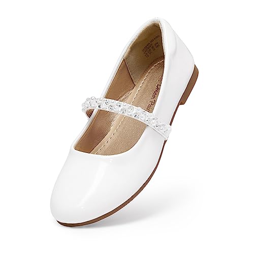 Dream Pairs Flache Ballerina-Schuhe für kleine Mädchen, Kleinkinder, große Kinder, Serena-100 Mary Jane, Weiß/Pat, 21.0 cm von DREAM PAIRS