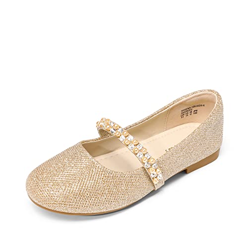 DREAM PAIRS Mädchen Mary Jane Strap Flache Schuhe Ballerinas Prinzessin Schuhe Flache Schulschuhe Gold-Glitter-New-E SERENA-100-KIDS-E Größe 33 (EUR) von DREAM PAIRS