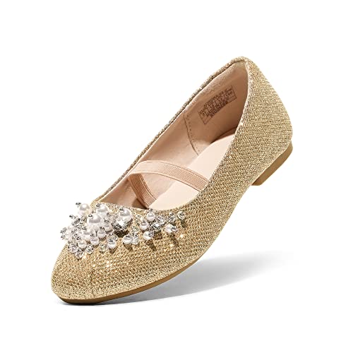 DREAM PAIRS Mädchen Mary Jane Strap Flache Schuhe Ballerinas Prinzessin Schuhe Flache Schulschuhe Gold/Glitter AURORA-03-E Größe 30 (EUR) von DREAM PAIRS