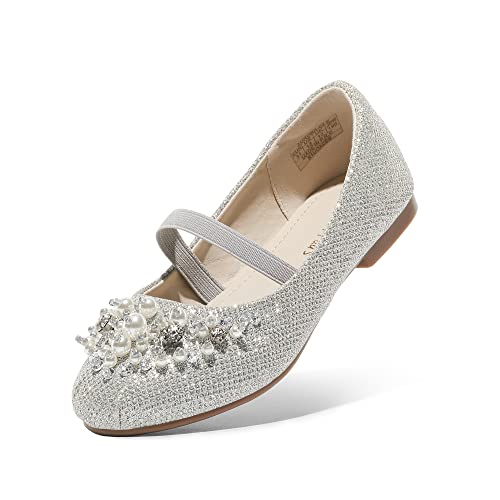 DREAM PAIRS Mädchen Mary Jane Strap Flache Schuhe Ballerinas Prinzessin Schuhe Flache Schulschuhe Silber/Glitter AURORA-03-E Größe 33 (EUR) von DREAM PAIRS