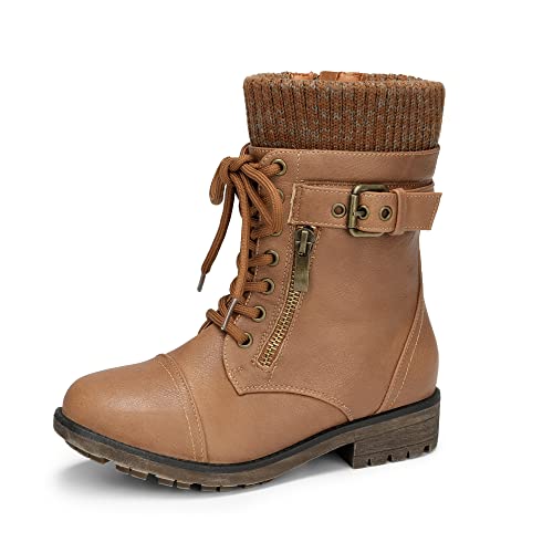 DREAM PAIRS Mädchen Mid Calf Combat Ankle Lace Up Boots, Brown-Z von DREAM PAIRS