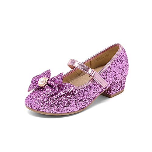DREAM PAIRS Mädchen Pailletten Prinzessin Kinder Schuhe Glitzer Schleife Mary Jane Stöckelschuhe Geburtstage Party Hochzeiten,Size 28,Lila,KFL218 von DREAM PAIRS
