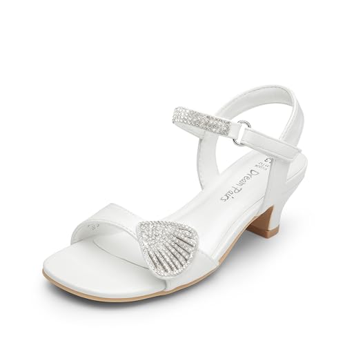 DREAM PAIRS Mädchen Sandalen Kindersandalen Sommer Prinzessin Schuhe Knöchelriemen quadratische Zehenpartie niedriger Absatz Kristallschale,Size 32,WEISS,SDSD2420K von DREAM PAIRS