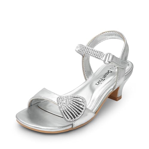 DREAM PAIRS Mädchen Sandalen Kindersandalen Sommer Prinzessin Schuhe Knöchelriemen quadratische Zehenpartie niedriger Absatz Kristallschale,Size 33.5,SILBER,SDSD2420K von DREAM PAIRS