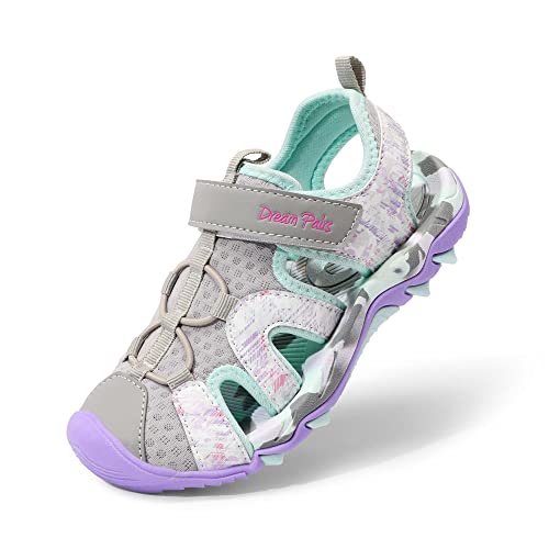 DREAM PAIRS Mädchen Geschlossene Sandalen Sommer Jungen Sportsandalen Kinder Outdoor Strandsandalen Klettverschluss Atmungsaktiv Verschleißfest Unsex,Size 28,Hellgrau/Lila,SDAS2305K-E von DREAM PAIRS
