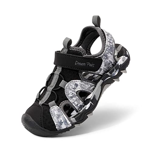 DREAM PAIRS Mädchen Geschlossene Sandalen Sommer Jungen Sportsandalen Kinder Outdoor Strandsandalen Klettverschluss Atmungsaktiv Verschleißfest Unsex,Size 37,Schwarz/Grau,SDAS2305K-E von DREAM PAIRS