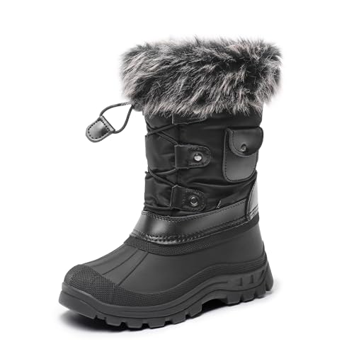 DREAM PAIRS Jungen Mädchen Schneestiefel Fashion Schnürstiefel Winterstiefel mittelere Stiefel mit warmes und bequemes Kunstfellfutter,Size 28.5,Schwarz,KSNOW von DREAM PAIRS