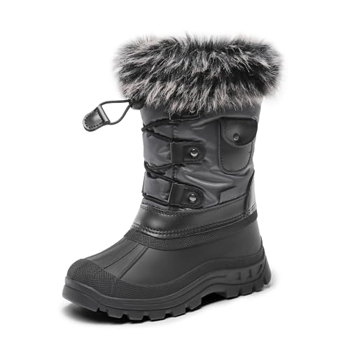 DREAM PAIRS Jungen Mädchen Schneestiefel Fashion Schnürstiefel Winterstiefel mittelere Stiefel mit warmes und bequemes Kunstfellfutter,Size 33.5,Grau/Schwarz,KSNOW von DREAM PAIRS