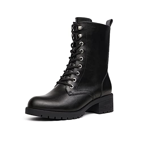 DREAM PAIRS Mid-Calf-Damenstiefel Schnürstiefel Silhouette Bequemer Reißverschluss Warmes Futter Lug Sohle Innenreißverschluss DMB214 SCHWARZ-PU 38(EUR) von DREAM PAIRS