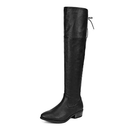 DREAM PAIRS Overknee-Oberschenkelhohe Stiefel für Damen mit bequemer Blockabsatz, spitzer Zehenbereich kniehohe damen stiefel winter herbst,Size 40.5,Schwarz/Pu,LEI von DREAM PAIRS