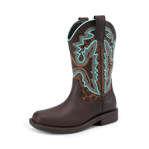 DREAM PAIRS Reit-Kampfstiefel für Mädchen mit mittlerer Wade,Size 32,Braun/Leopard,KKUMMB2502 von DREAM PAIRS