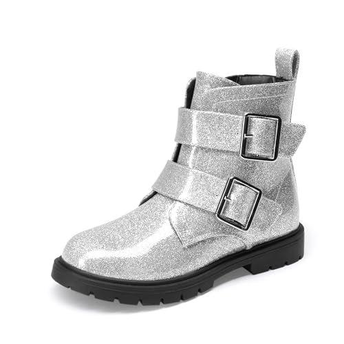 DREAM PAIRS Reit-Kampfstiefel für Mädchen mit mittlerer Wade,Size 33.5,Silber,SDBO2415K von DREAM PAIRS