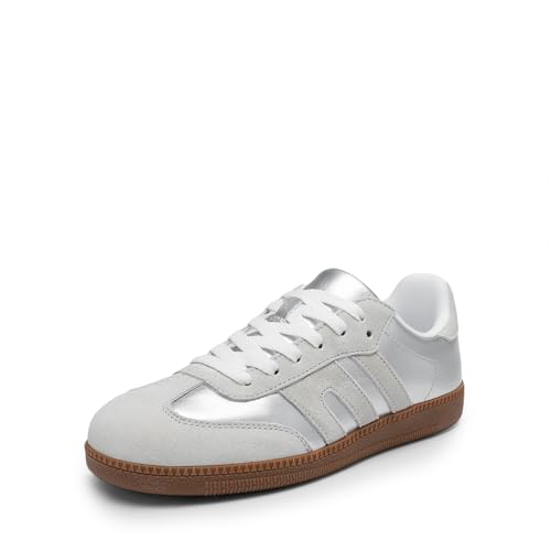 DREAM PAIRS Retro Damen-Sneaker mit veganem Obermaterial, atmungsaktivem Mesh-Futter,Size 39,Silber,DWUMFN2550 von DREAM PAIRS