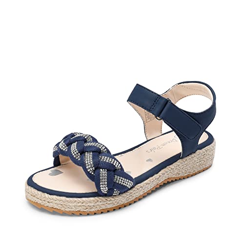 DREAM PAIRS sandalen mädchen Sommer kinder römersandalen Anti Rutsch Klettverschluss Sandalen geflochtene Schleife Strass verziert verstellbare Knöchel schuhe,Size 30,Marine,SDSD2303K von DREAM PAIRS