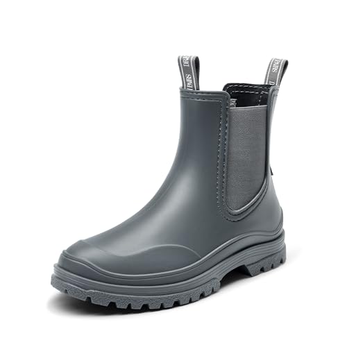 DREAM PAIRS Stiefel Damen Gummischuhe Halbhoch Chelsea Boots Frauen Ankle Wellies Wasserdicht Regen Bequem Anti-Rutsch,Size 36,Grau,SDRB2405W-E von DREAM PAIRS