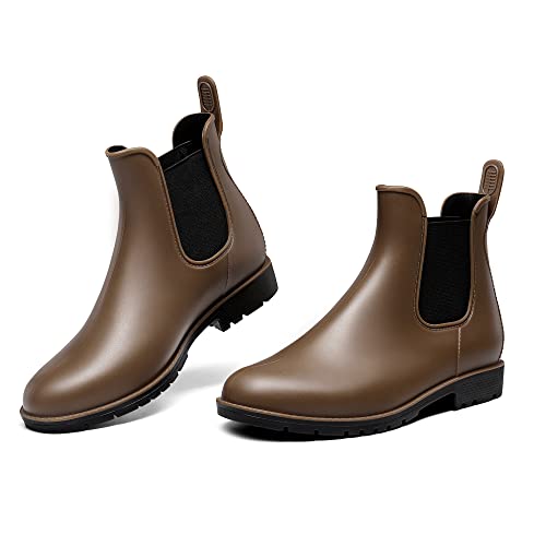 DREAM PAIRS Damen Gummistiefel Chelsea Boots Frauen Ankle Wellies Wasserdicht Regenstiefel,Braun,Size 39,SDRB2201W-E von DREAM PAIRS