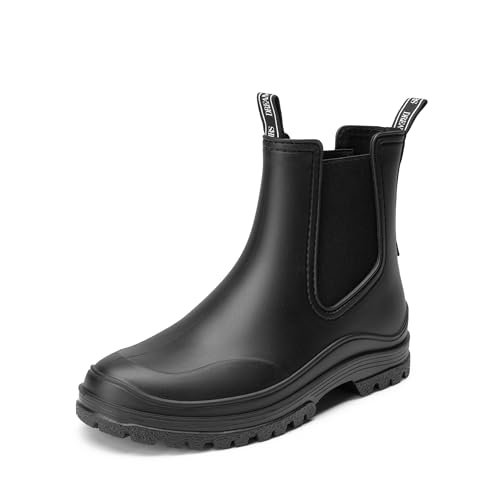 DREAM PAIRS Stiefel Damen Gummistiefel Damen Halbhoch Chelsea Boots Damen Frauen Ankle Wellies Wasserdicht Regenstiefel Bequem Anti-Rutsch Reitstiefel,Size 40,SCHWARZ,SDRB2405W-E von DREAM PAIRS