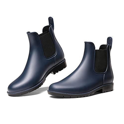 DREAM PAIRS Damen Gummistiefel Chelsea Boots Frauen Ankle Wellies Wasserdicht Regenstiefel,Marine,Size 40,SDRB2201W-E von DREAM PAIRS