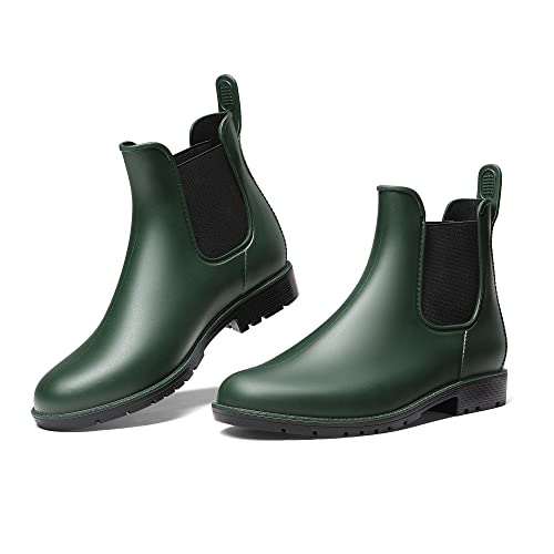 DREAM PAIRS Stiefel Damen Gummistiefel Damen Halbhoch Chelsea Boots Damen Frauen Ankle Wellies Wasserdicht Regenstiefel OLIVE/GRÜN 41 EU von DREAM PAIRS