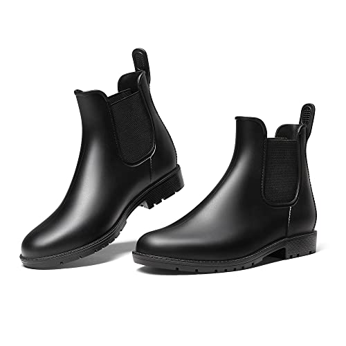 DREAM PAIRS Damen Gummistiefel Chelsea Boots Frauen Ankle Wellies Wasserdicht Regenstiefel,Schwarz,Size 40,SDRB2201W-E von DREAM PAIRS