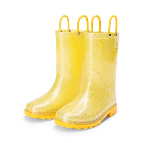 DREAM PAIRS Unisex Kinder Gummistiefel Regenstiefel rutschfest Wasserdicht Leicht Jungen Mädchen Tragen Mit Zugring leicht an- und auszuziehen leicht mitzunehmen,Size 30,Gelb,KKEMRB2501 von DREAM PAIRS