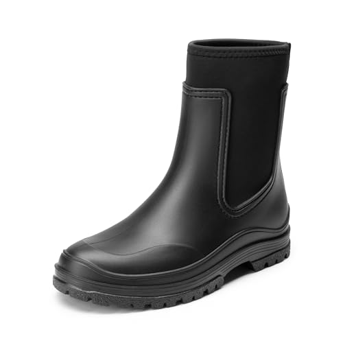 DREAM PAIRS Wasserdicht Regenstiefel Damen Bequem Gummistiefel Halbhoch Chelsea Boots mit Rutschfest Sohle,Size 36,SCHWARZ,SDRB2406W-E von DREAM PAIRS