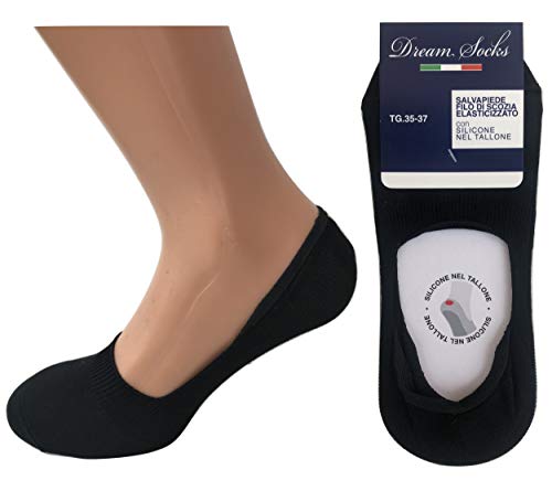 DREAM SOCKS 6 Paar unsichtbare niedrige Socken für Damen Herren mit Silikon in der Ferse für Sneaker, Mokassins, atmungsaktive Socken in Stretch-Lisle, schwarz weiß beige (6 Paare schwarz, 35-37) von DREAM SOCKS