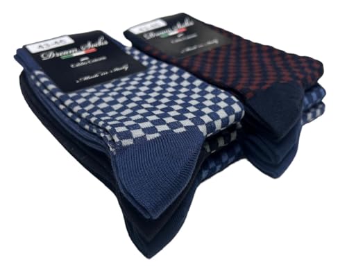 DREAM SOCKS HERREN-KURZE Socken warme elastische Baumwollsocken, 100% Made in Italy, verschiedene Sortimente (39-42, 6 X Set. CHECKMATE) von DREAM SOCKS