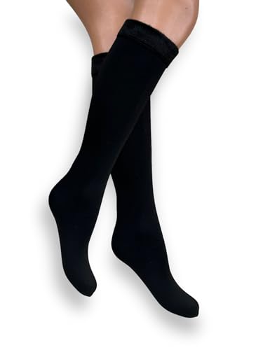 DREAM SOCKS Thermo-Sneaker für Damen, Plüsch, mit Innenfell, Winterstrumpf, schwer mit hoher Wärmedämmung., 1 x Schwarz, 35-40 von DREAM SOCKS