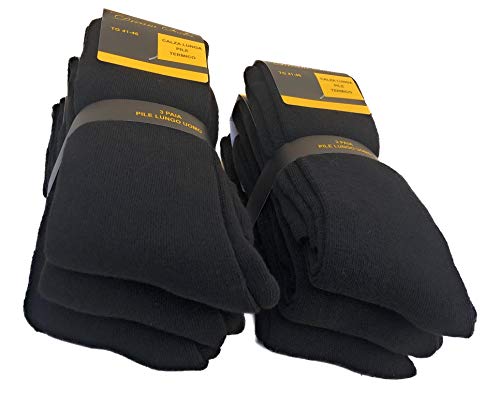 DREAM SOCKS lange Socken aus Thermo-Fleece, Winter-Skisocken gegen Kälte, dicke Socken mit hoher Wärmeisolierung, verschiedene Sortimente (3er-Pack oder 6er-Pack) (35-40, 6 Paare BLACK) von DREAM SOCKS