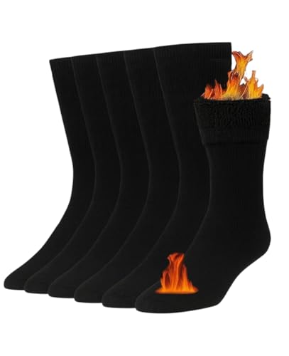 lange Socken aus Thermo-Fleece, Winter-Skisocken gegen Kälte, dicke Socken mit hoher Wärmeisolierung, verschiedene Sortimente (3er-Pack oder 6er-Pack) (35-40, 6 Paare BLACK) von DREAM SOCKS