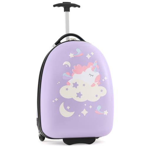 DREAMADE 16” Kinderkoffer, Kindergepäck mit Rollen, Handgepäck zum Reisen, Kindertrolley für Mädchen & Jungen, Hartschalenkoffer (Lila, 16 Zoll) von DREAMADE